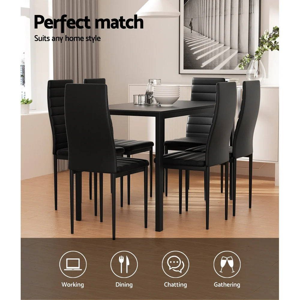 Dining Chairs and Table Dining Set 6 Chair Set Of 7 Black - Image 6