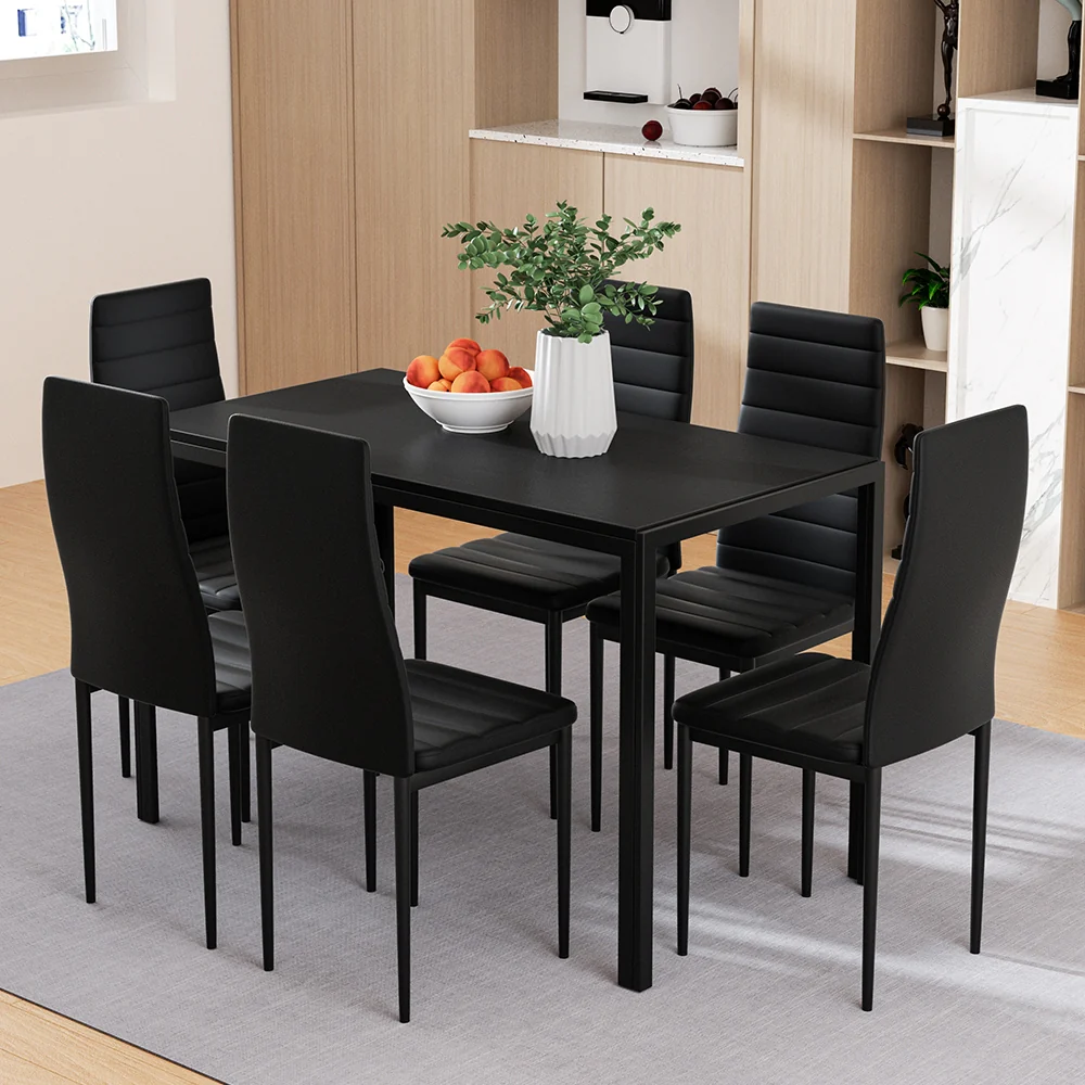 Dining Chairs and Table Dining Set 6 Chair Set Of 7 Black - Image 7