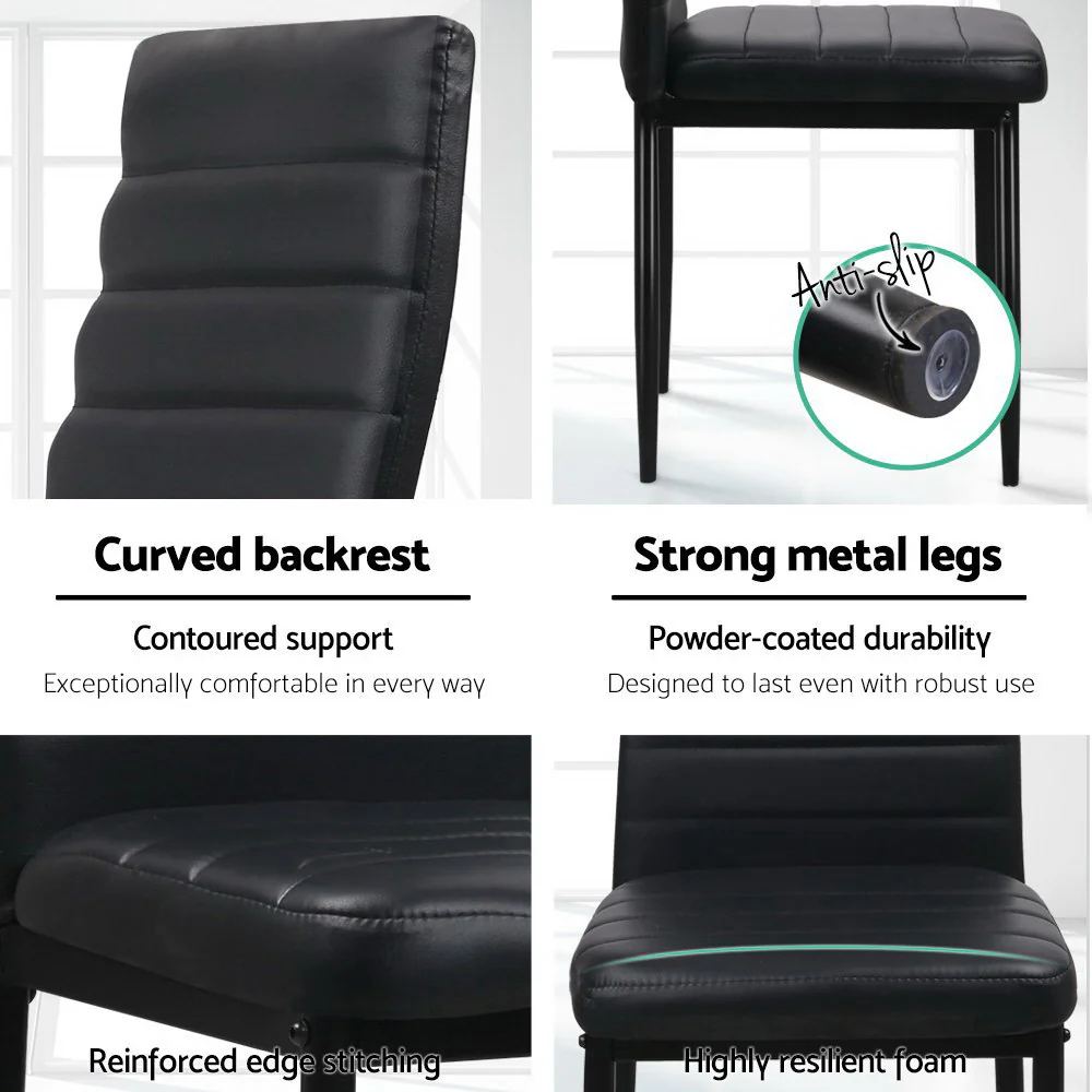Dining Chairs Black PU Leather Set of 4 Astra - Image 4