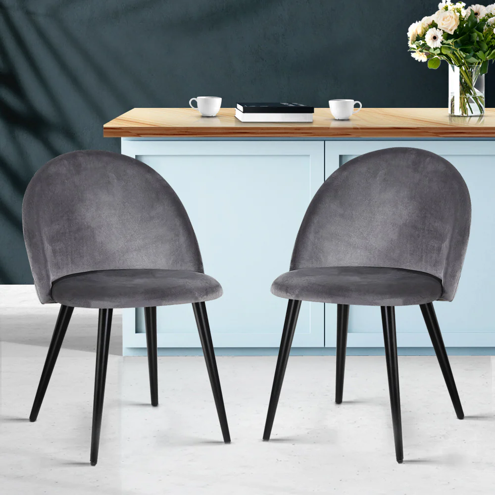 Dining Chairs Grey Velvet Set of 2 Charles - Image 8