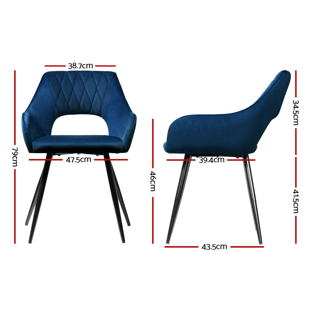 Dining Chairs Set of 2 Blue Velvet Caitlee - Image 2
