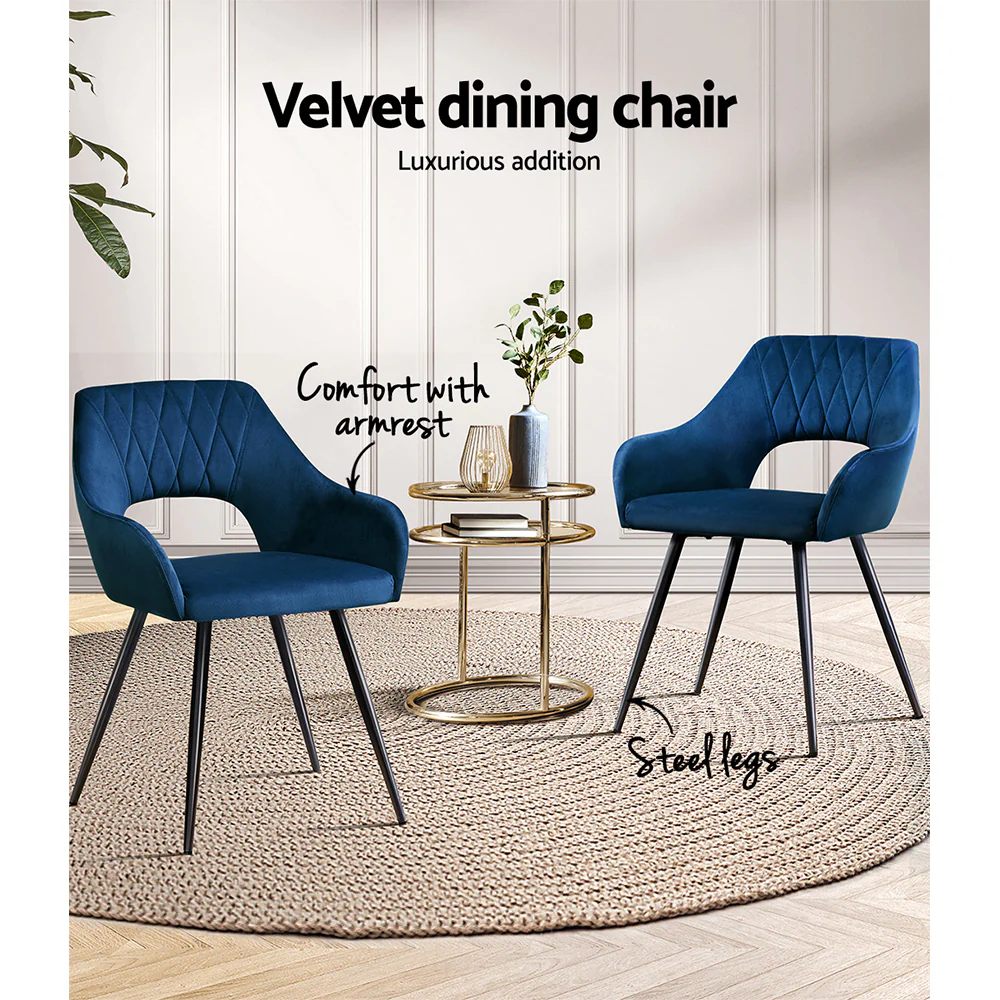 Dining Chairs Set of 2 Blue Velvet Caitlee - Image 4