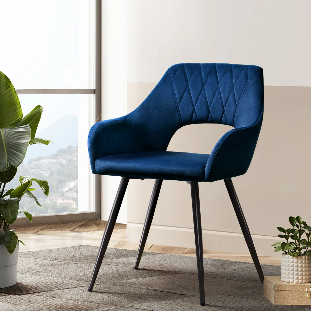 Dining Chairs Set of 2 Blue Velvet Caitlee - Image 7