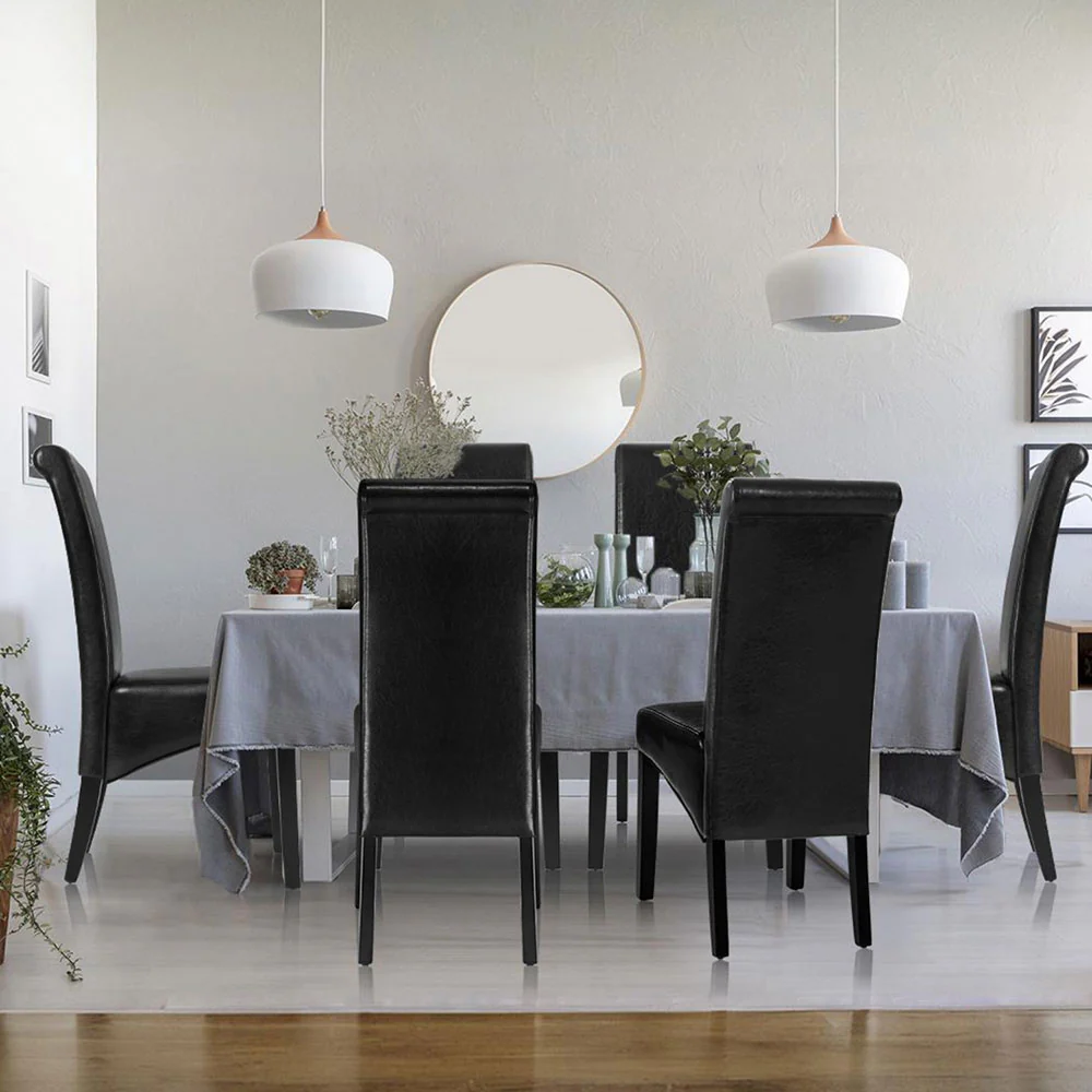 Dining Chairs Set of 2 Leather Parsons Chair Black - Image 4