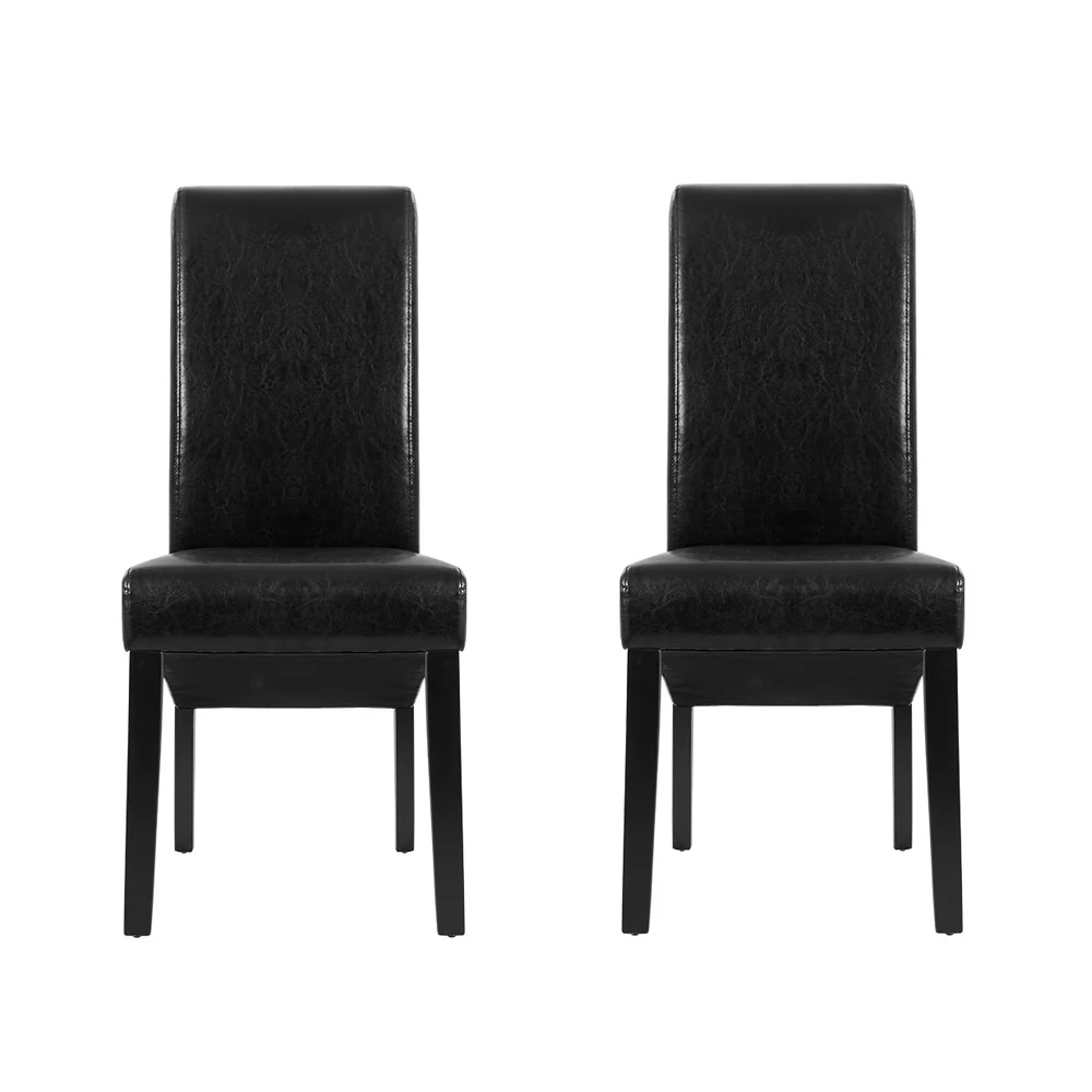 Dining Chairs Set of 2 Leather Parsons Chair Black - Image 3