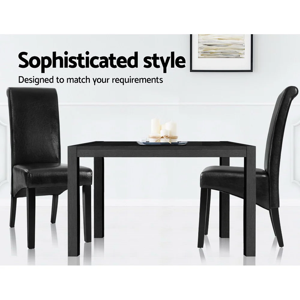 Dining Chairs Set of 2 Leather Parsons Chair Black - Image 5