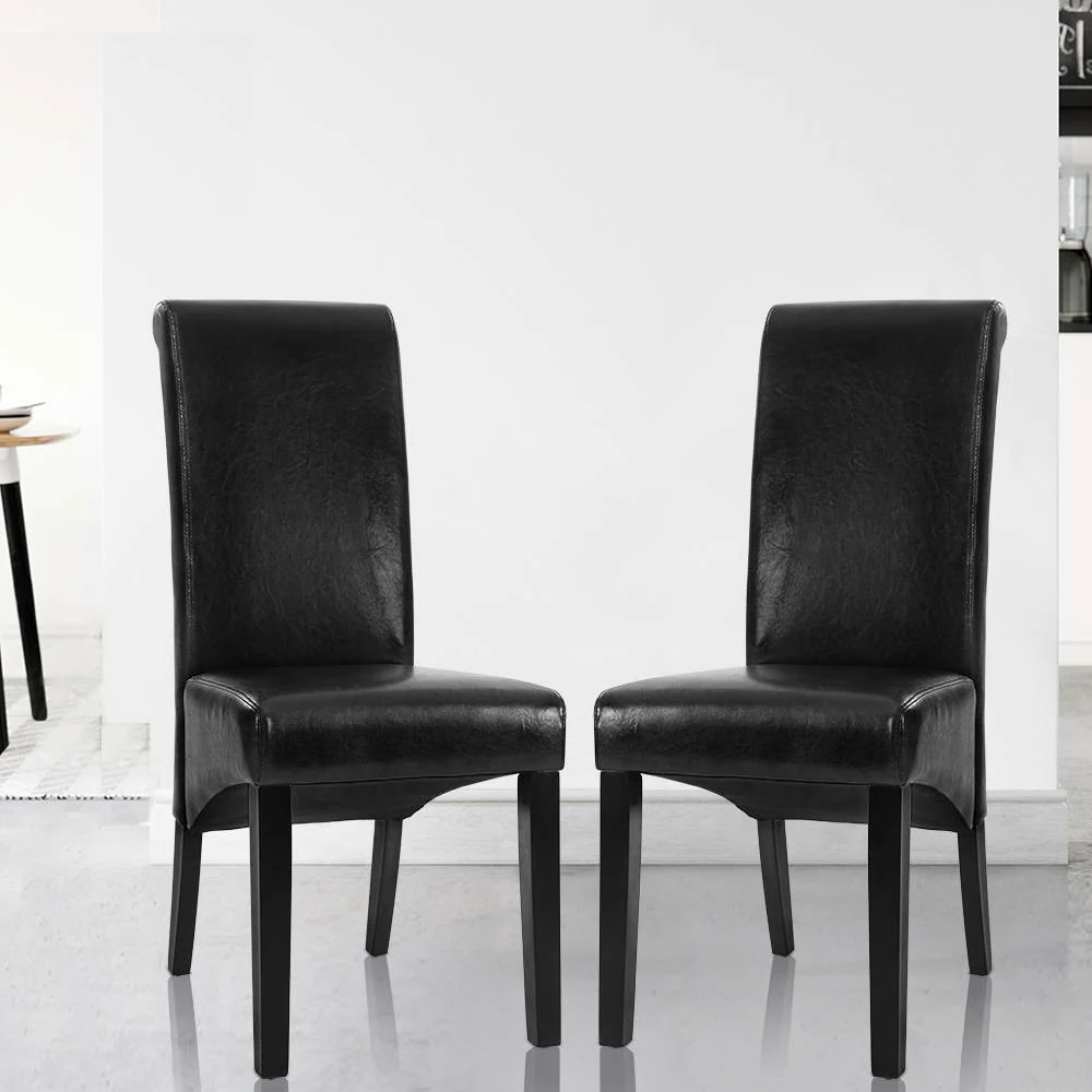 Dining Chairs Set of 2 Leather Parsons Chair Black - Image 7