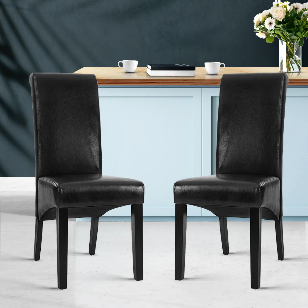 Dining Chairs Set of 2 Leather Parsons Chair Black - Image 8
