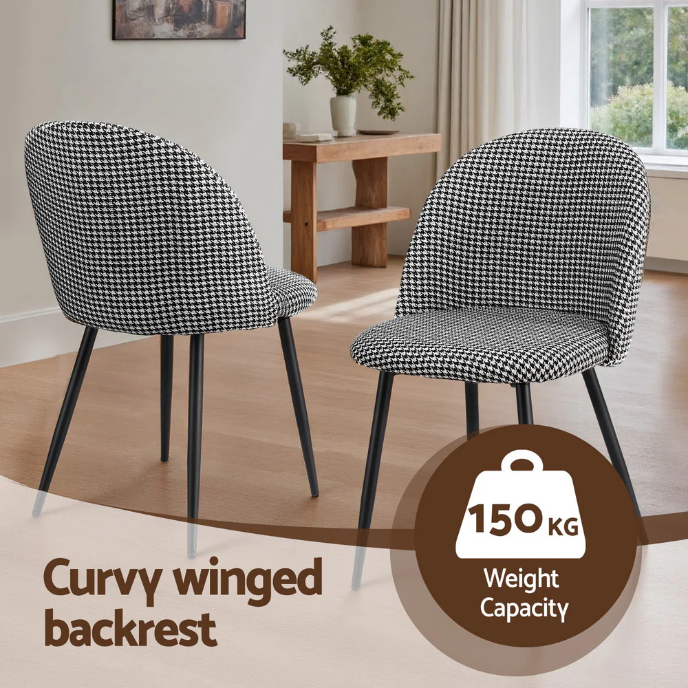 Dining Chairs Set of 2 Linen Solid Curved Houndstooth - Image 4