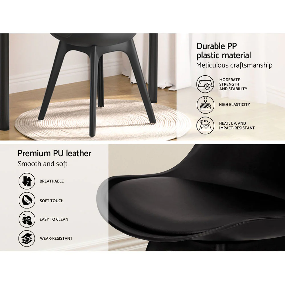 Dining Chairs Set of 4 Black Leather Luna - Image 5