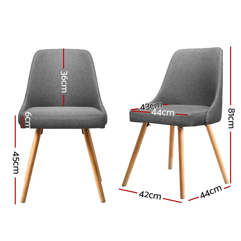 Dining Chairs Set of 4 Fabric Wooden Grey - Image 2