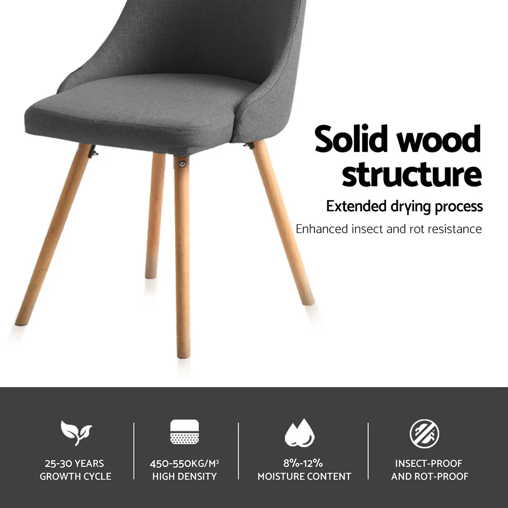 Dining Chairs Set of 4 Fabric Wooden Grey - Image 5