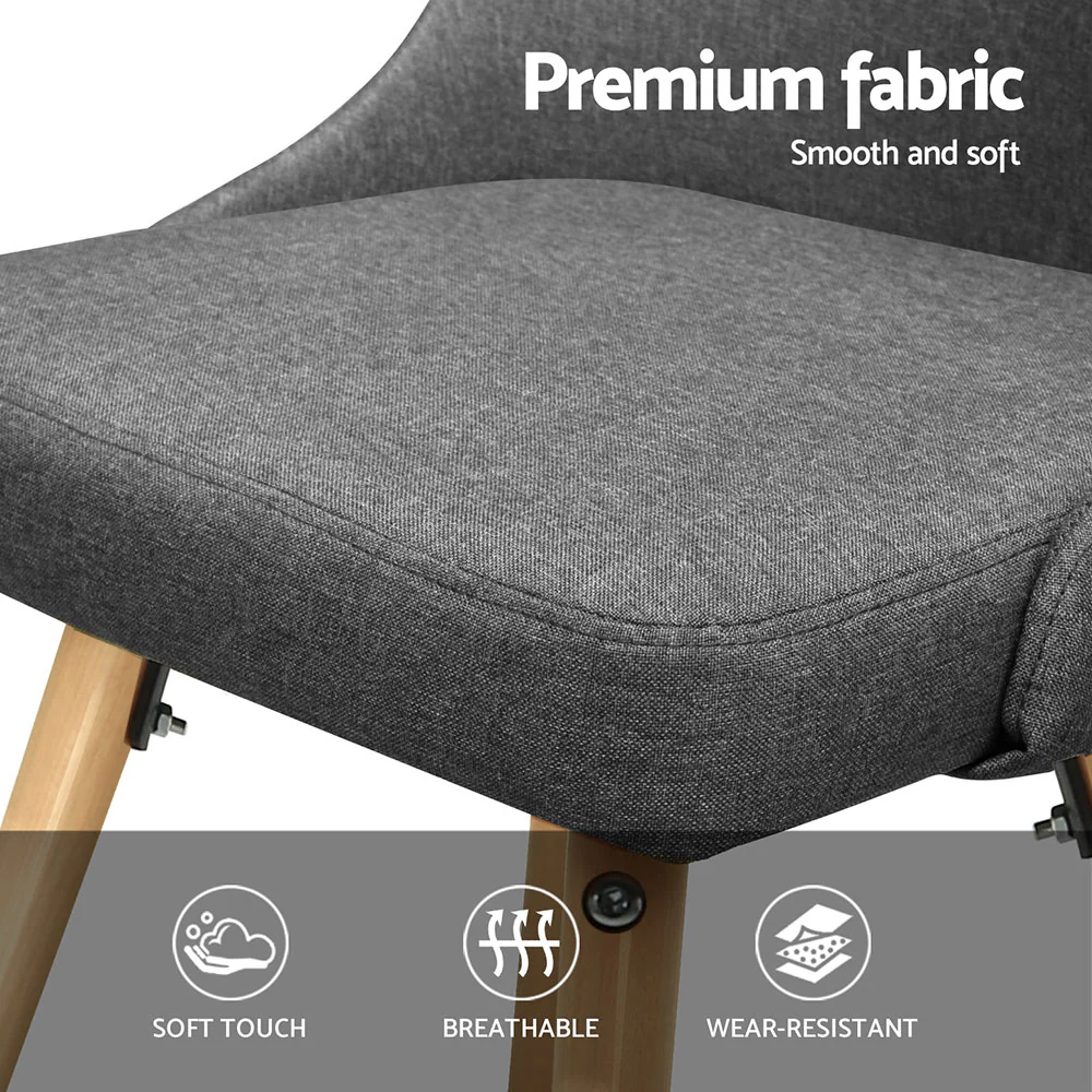 Dining Chairs Set of 4 Fabric Wooden Grey - Image 6
