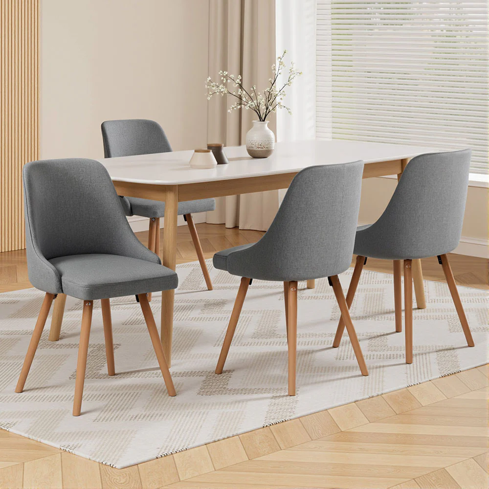 Dining Chairs Set of 4 Fabric Wooden Grey - Image 7