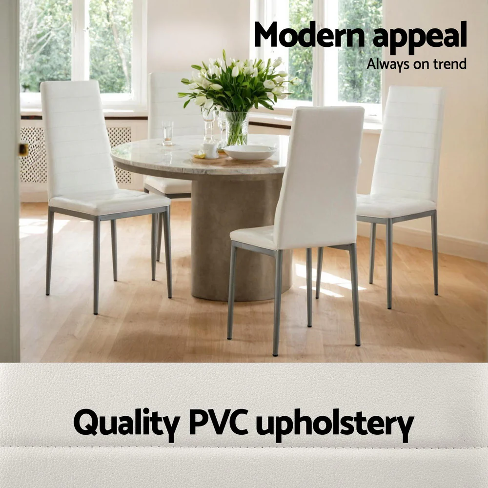 Dining Chairs Set of 4 Leather Channel Tufted White - Image 4
