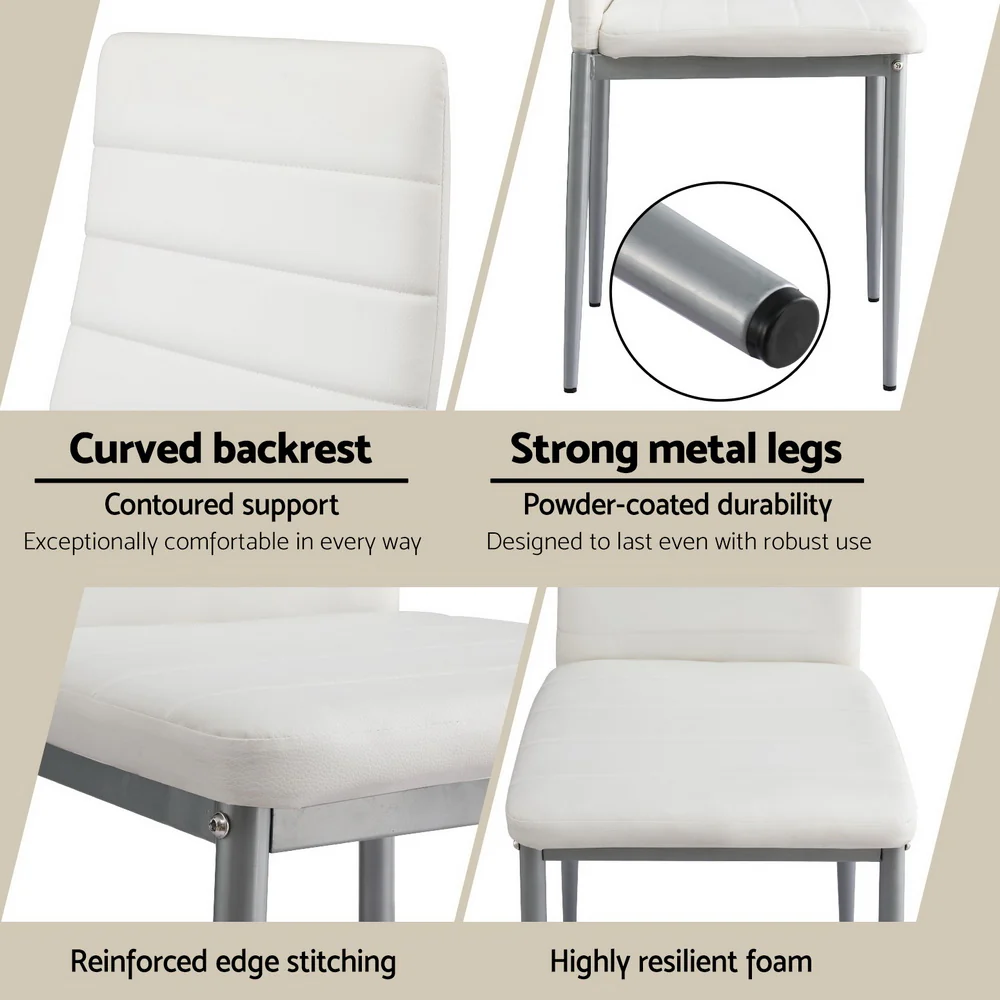 Dining Chairs Set of 4 Leather Channel Tufted White - Image 6