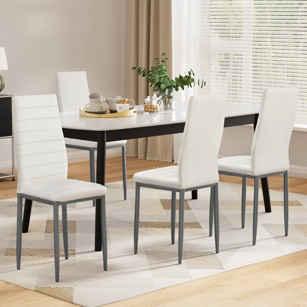 Dining Chairs Set of 4 Leather Channel Tufted White - Image 7