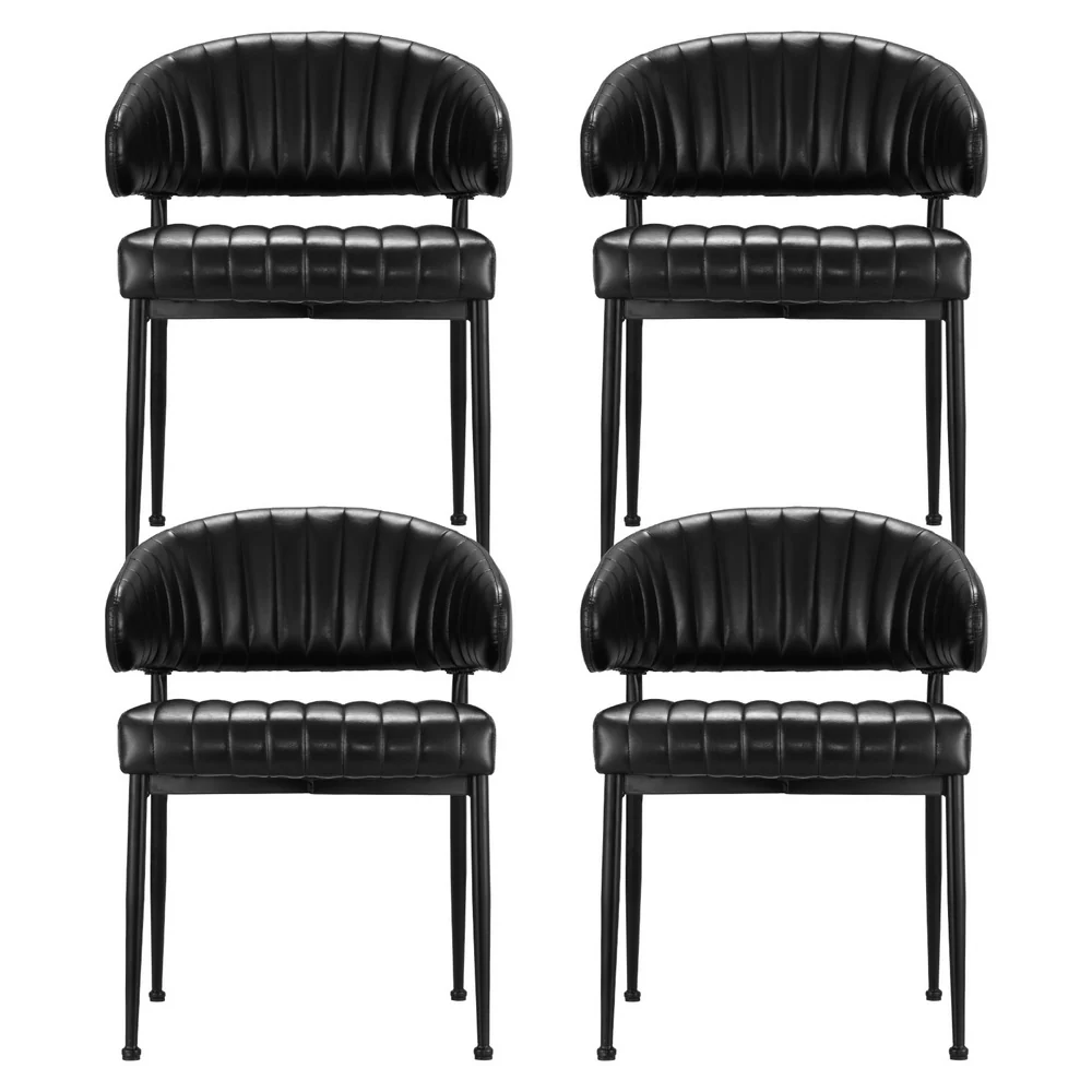 Dining Chairs Set of 4 Leather Hollow Armchair Black - Image 3