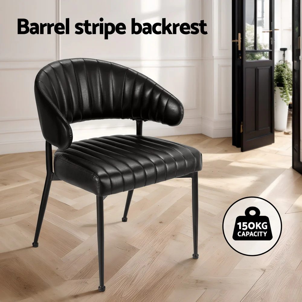 Dining Chairs Set of 4 Leather Hollow Armchair Black - Image 4