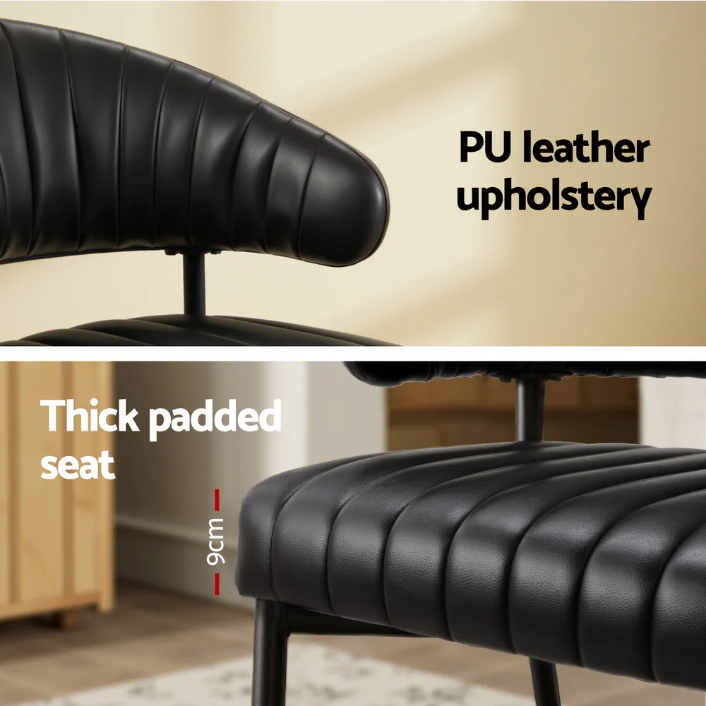 Dining Chairs Set of 4 Leather Hollow Armchair Black - Image 5