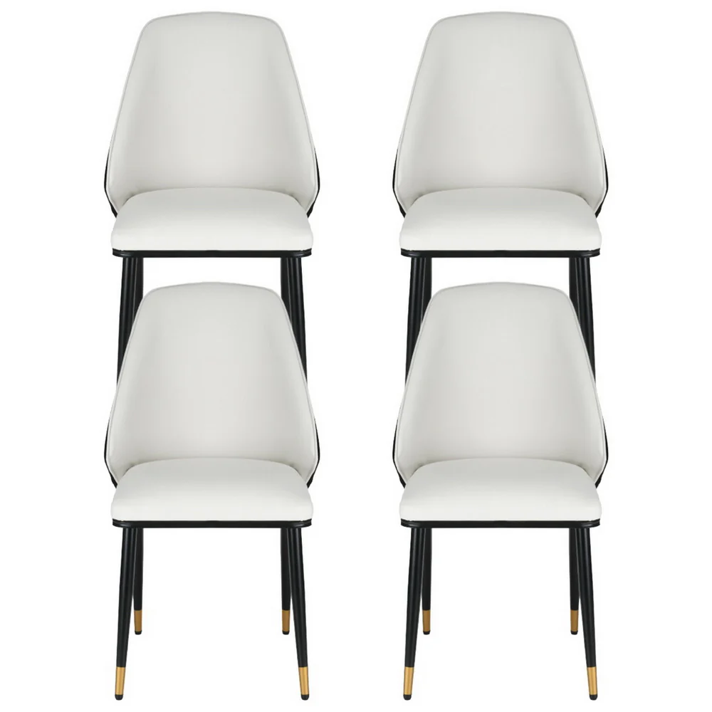 Dining Chairs Set of 4 Leather Seat Beige and Black - Image 3