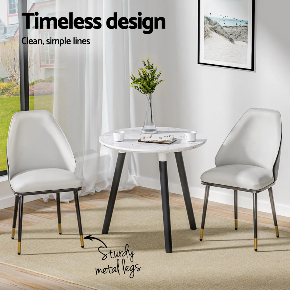 Dining Chairs Set of 4 Leather Seat Beige and Black - Image 4
