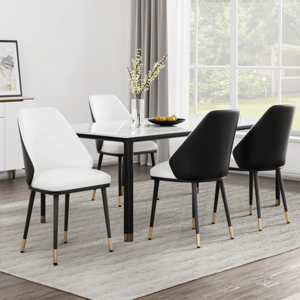 Dining Chairs Set of 4 Leather Seat Beige and Black - Image 7