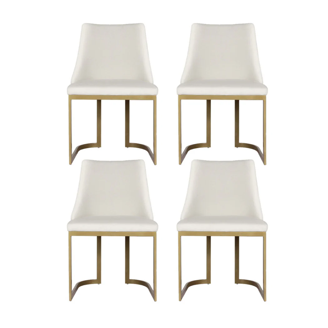 Dining Chairs Set of 4 Linen Fabric Frame Beige - Image 3