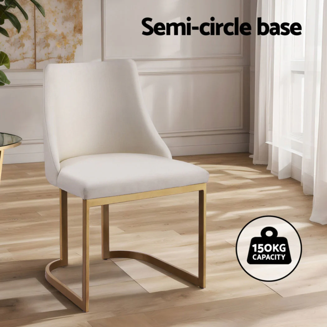 Dining Chairs Set of 4 Linen Fabric Frame Beige - Image 4