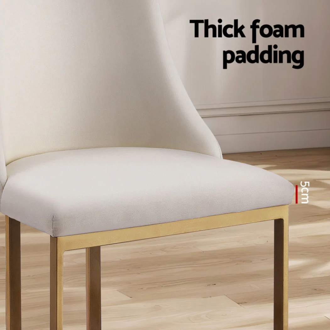 Dining Chairs Set of 4 Linen Fabric Frame Beige - Image 6