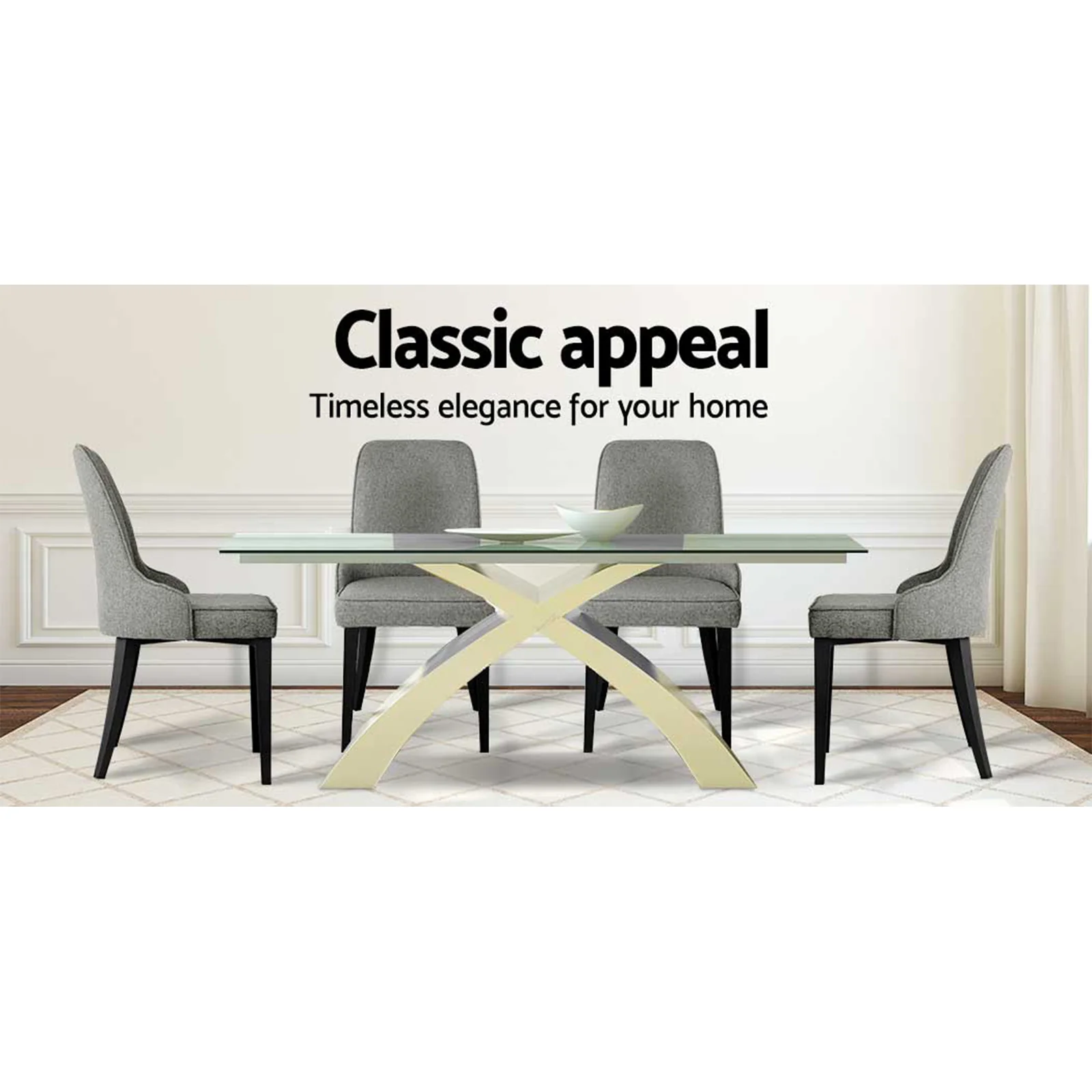 Dining Chairs Set of 4 Linen Fabric Grey - Image 4