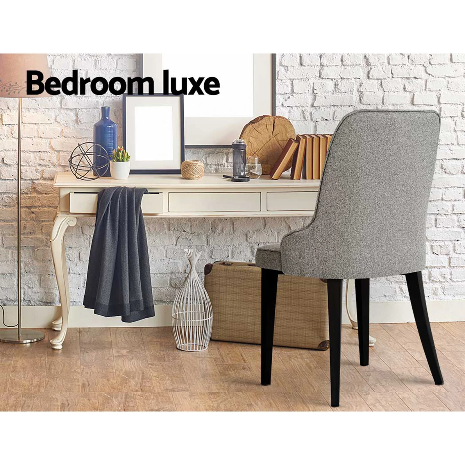 Dining Chairs Set of 4 Linen Fabric Grey - Image 5