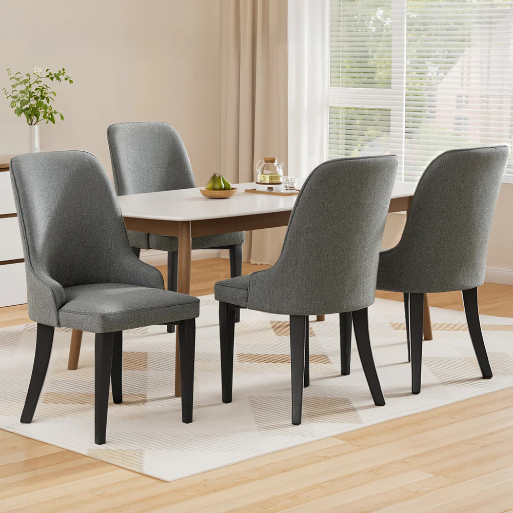 Dining Chairs Set of 4 Linen Fabric Grey - Image 7