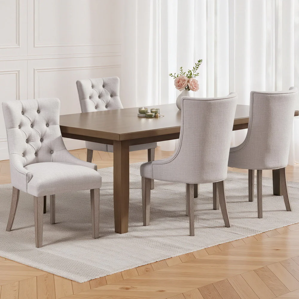 Dining Chairs Set of 4 Linen French Provincial Beige - Image 7