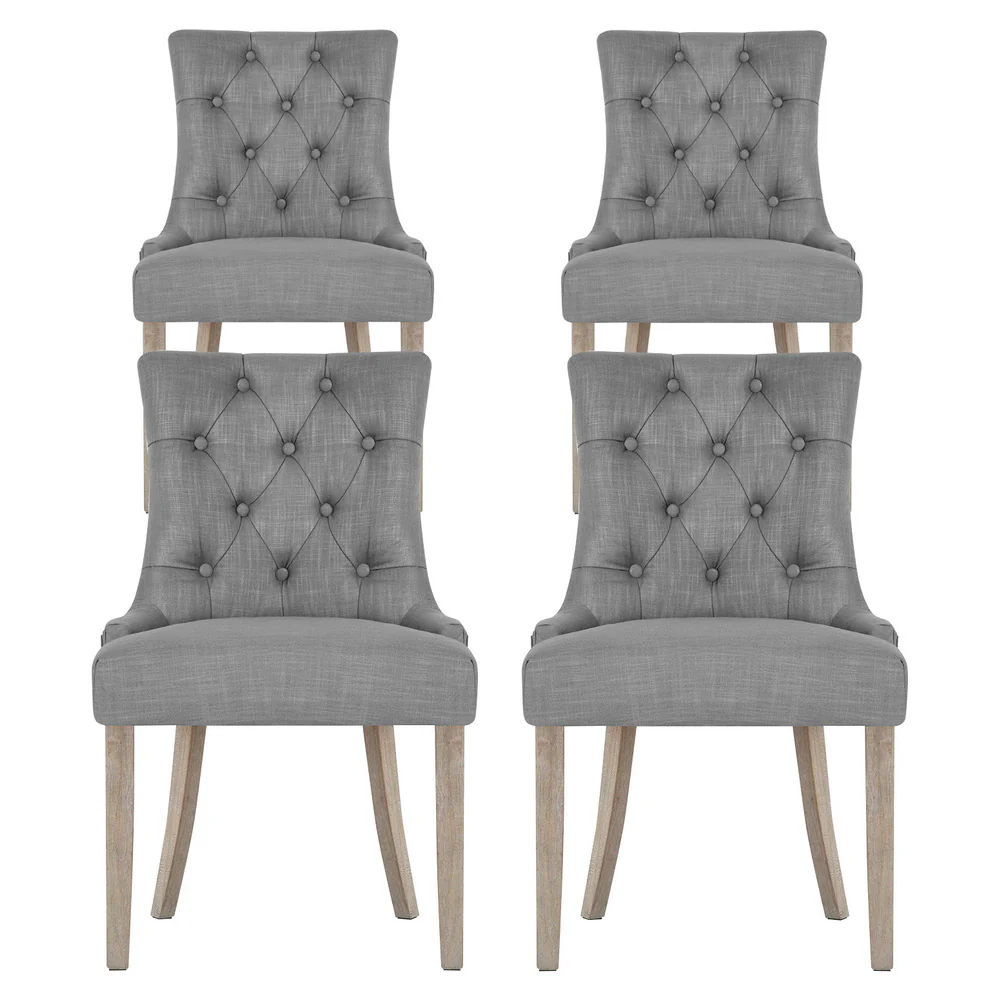 Dining Chairs Set of 4 Linen French Provincial Grey - Image 3