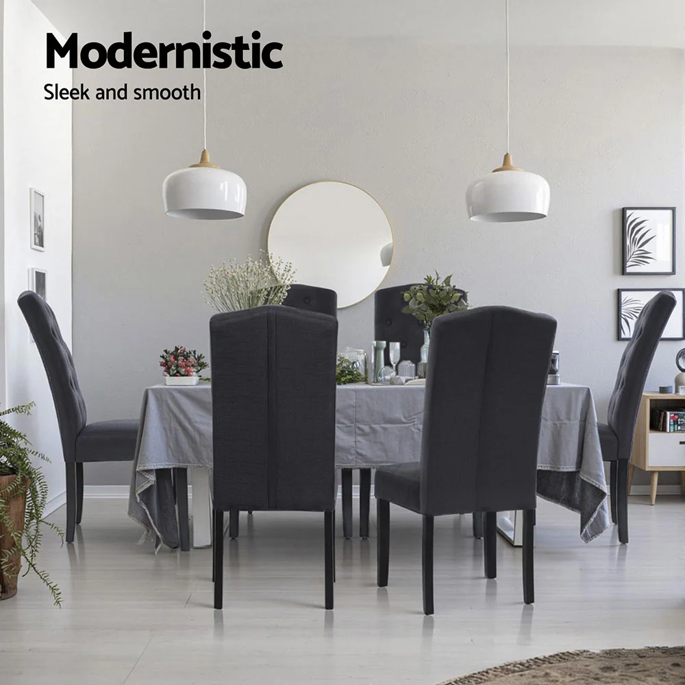 Dining Chairs Set of 4 Linen Parsons Chair Dark Grey - Image 4