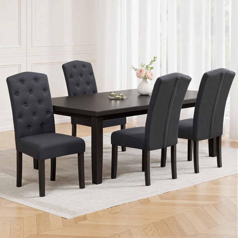Dining Chairs Set of 4 Linen Parsons Chair Dark Grey - Image 7