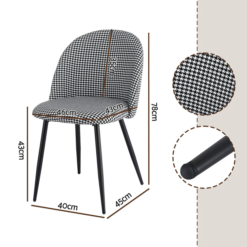 Dining Chairs Set of 4 Linen Solid Curved Houndstooth - Image 2