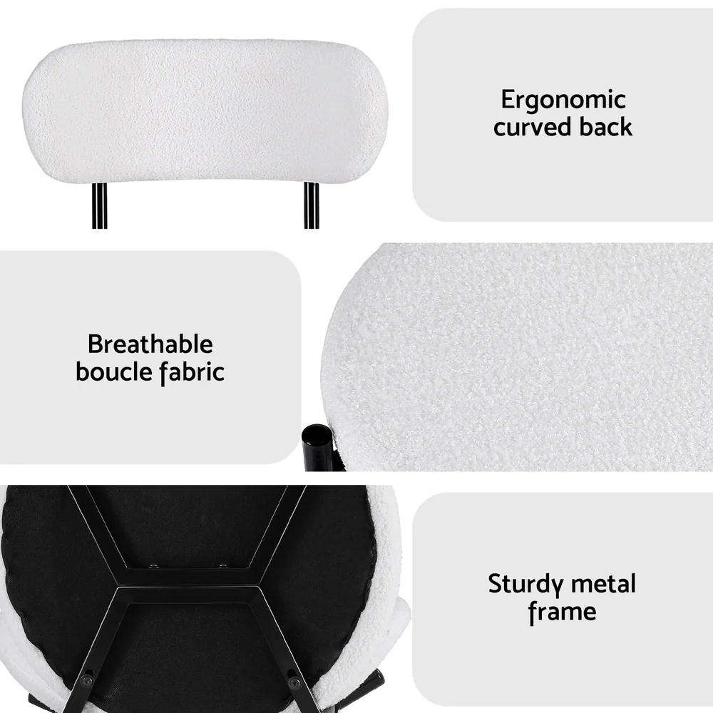 Dining Chairs Set of 4 Sherpa Boucle White - Image 6