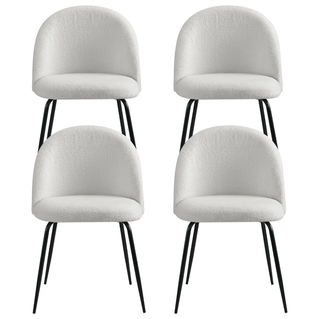 Dining Chairs Set of 4 Sherpa Boucle White - Image 3