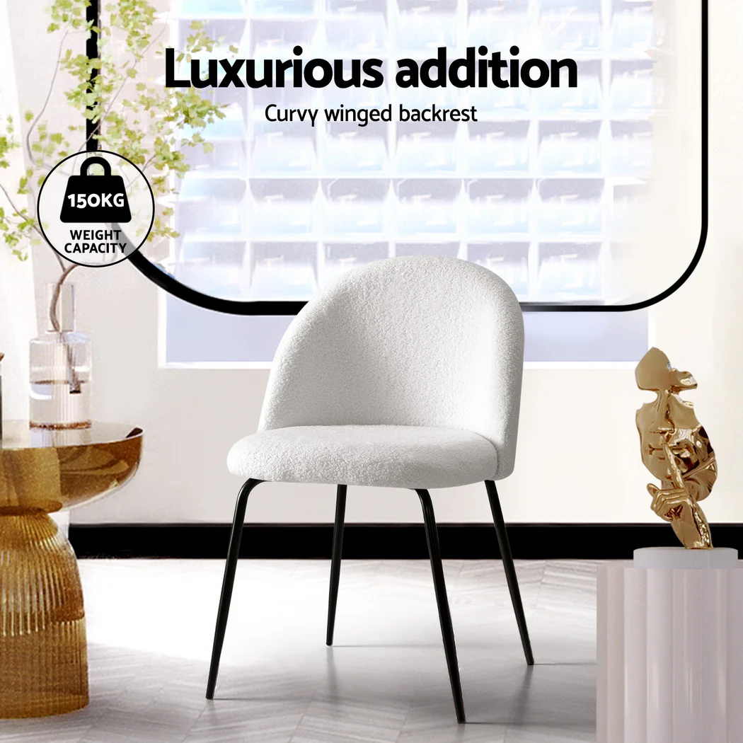 Dining Chairs Set of 4 Sherpa Boucle White - Image 4