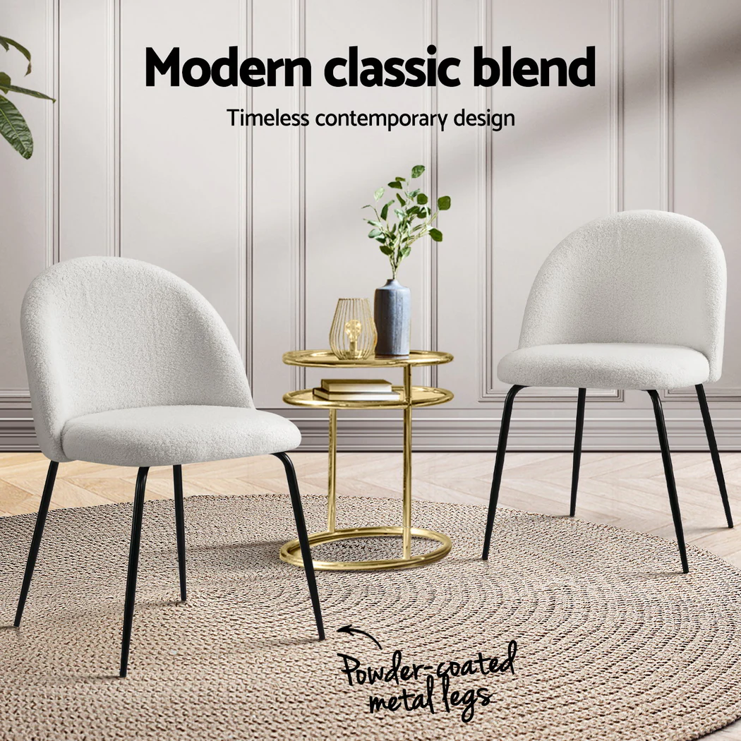 Dining Chairs Set of 4 Sherpa Boucle White - Image 5