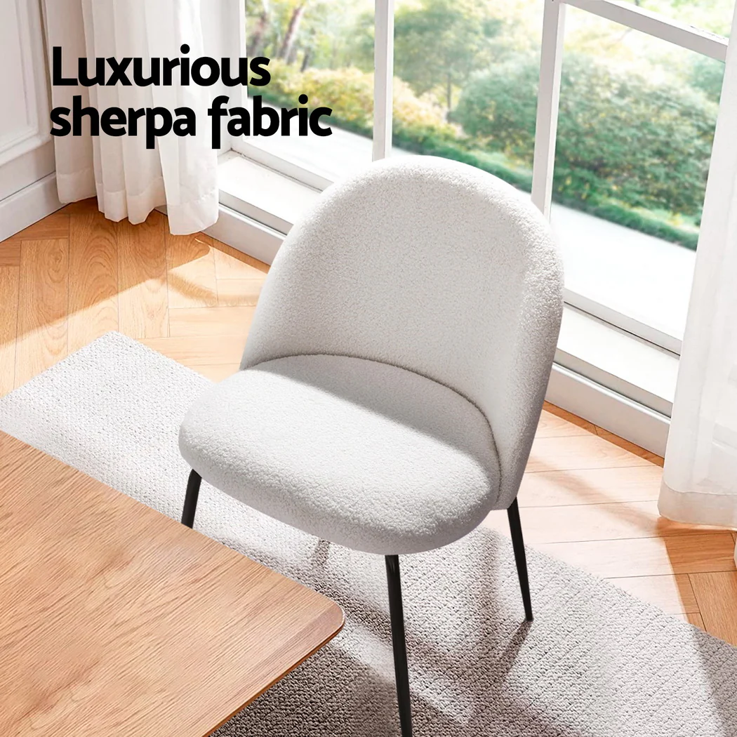 Dining Chairs Set of 4 Sherpa Boucle White - Image 6