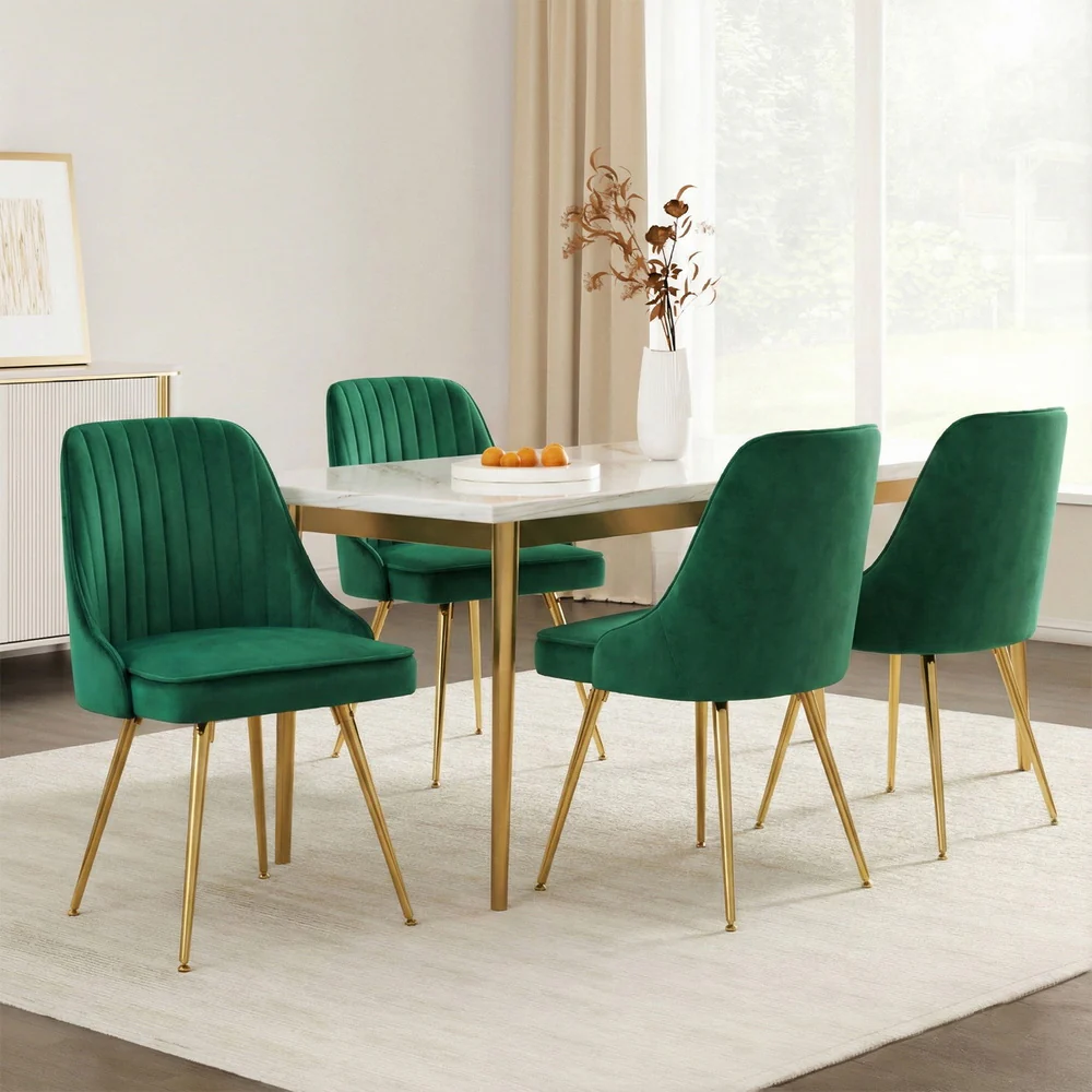 Dining Chairs Set of 4 Velvet Channel Tufted Green - Image 7