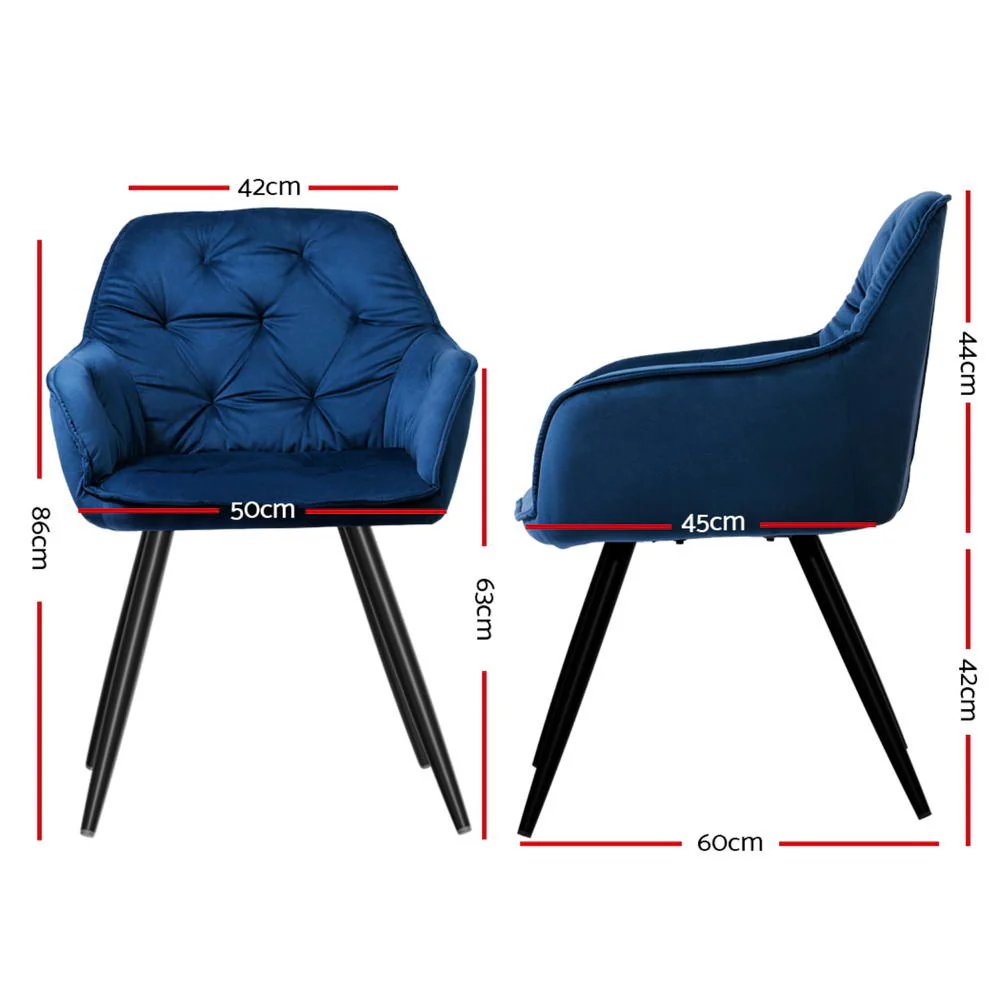 Dining Chairs Set of 4 Velvet Diamond Tufted Armchair Blue - Image 2
