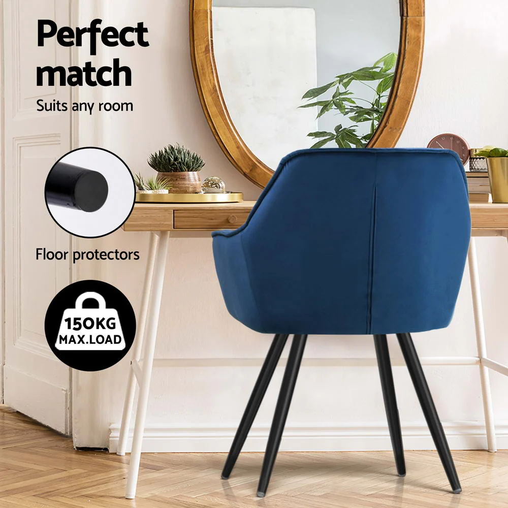 Dining Chairs Set of 4 Velvet Diamond Tufted Armchair Blue - Image 6