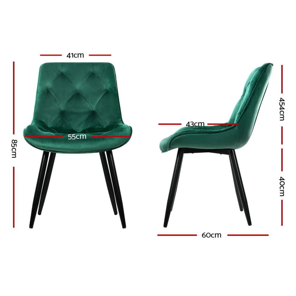 Dining Chairs Set of 4 Velvet Diamond Tufted Green - Image 2