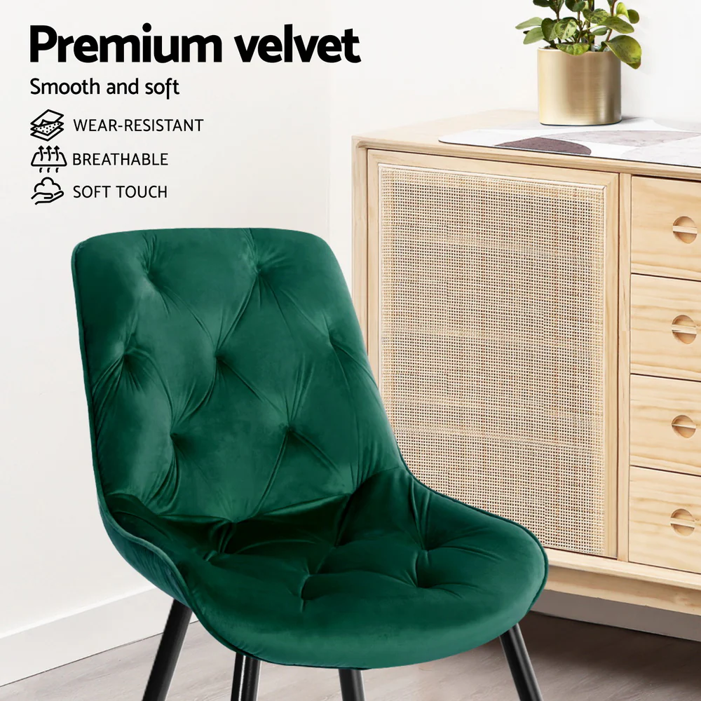 Dining Chairs Set of 4 Velvet Diamond Tufted Green - Image 5