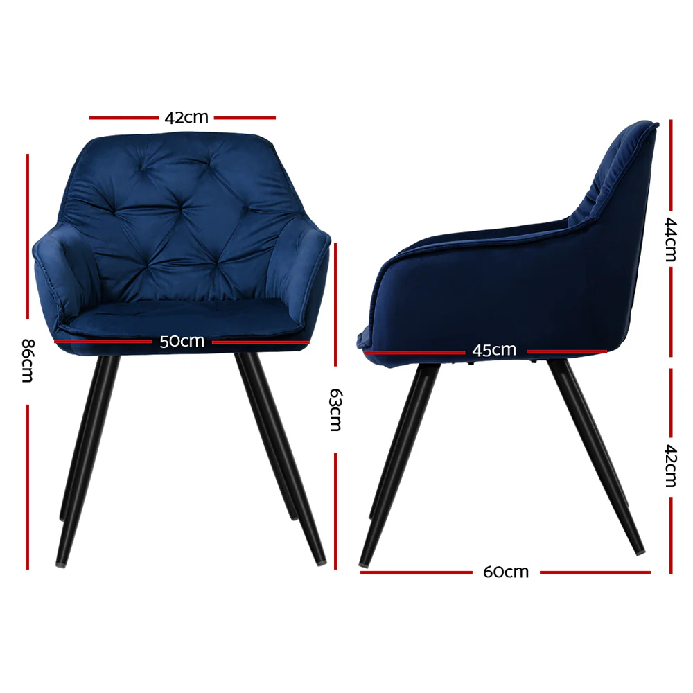 Dining Chairs Velvet Blue Set of 2 Calivia - Image 2