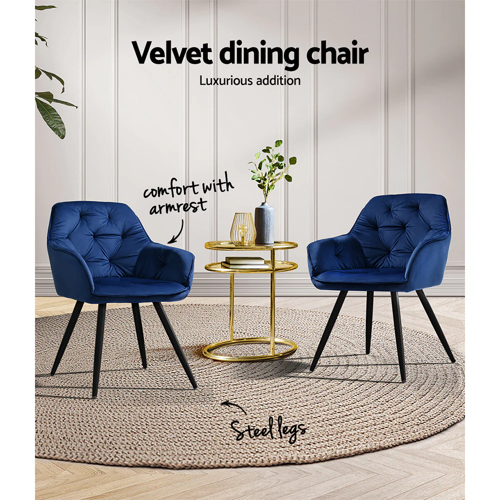 Dining Chairs Velvet Blue Set of 2 Calivia - Image 4